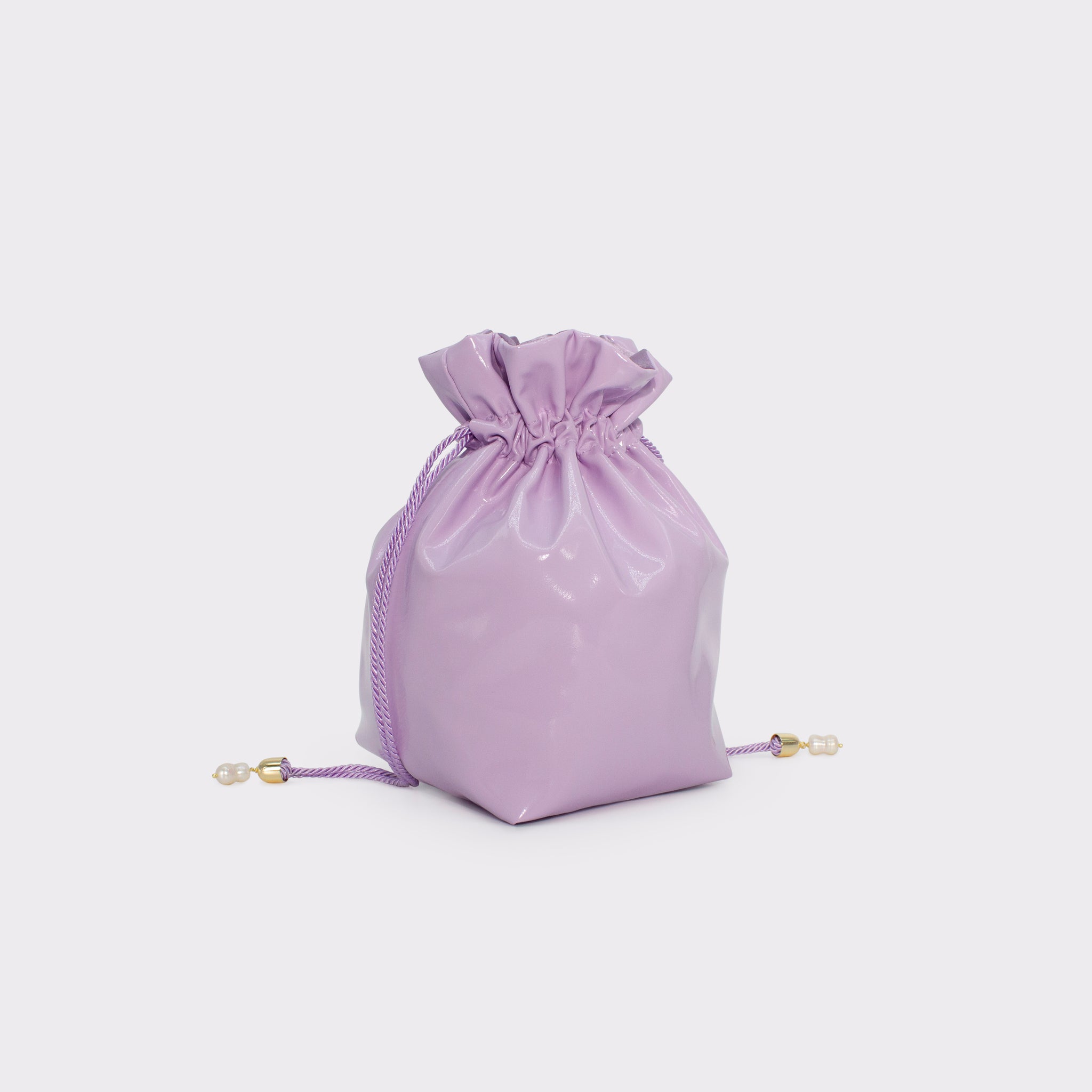 La Glossy bucket bag in colorazione orchid bloom