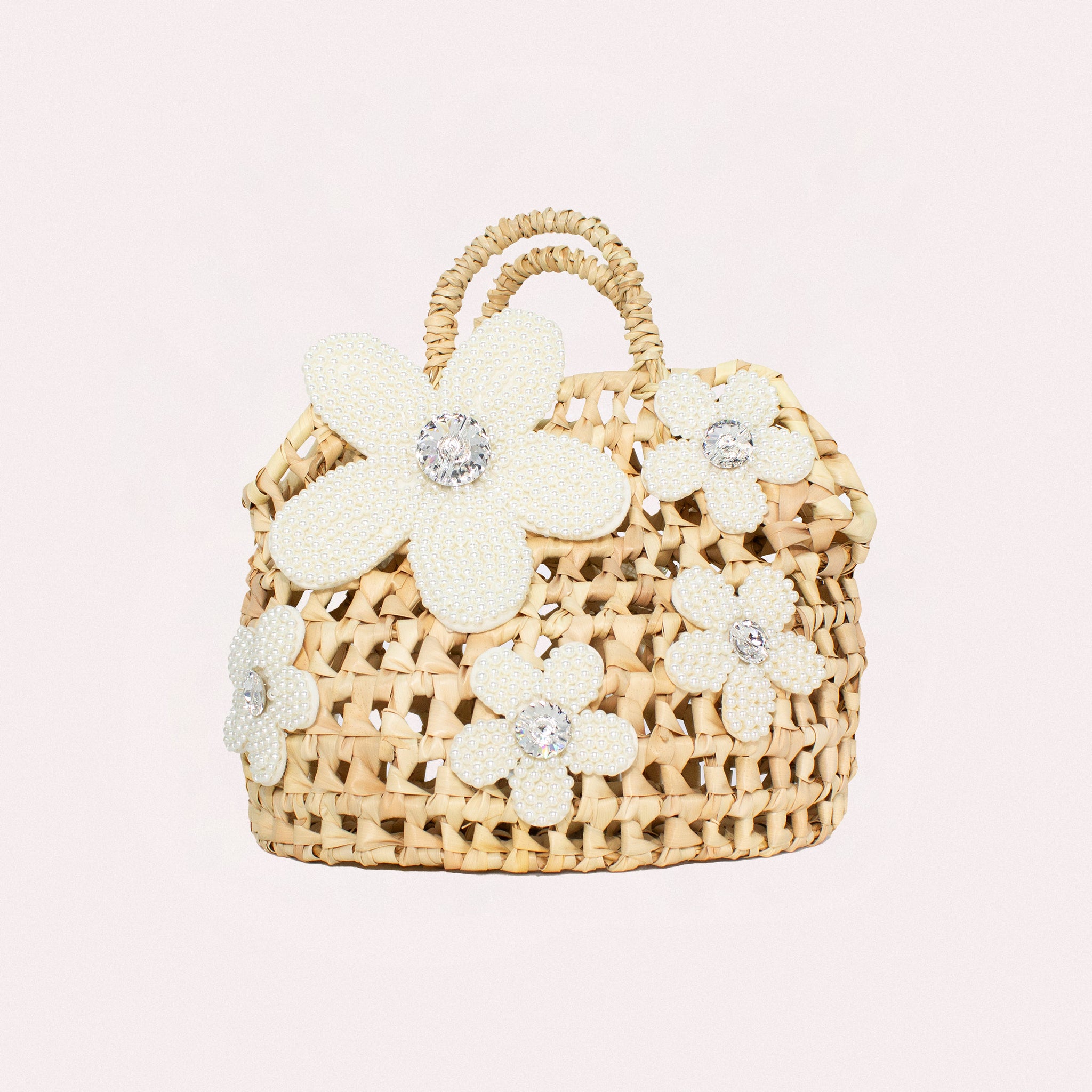 Mini basket Natural Straw handbag in versione basket crystal