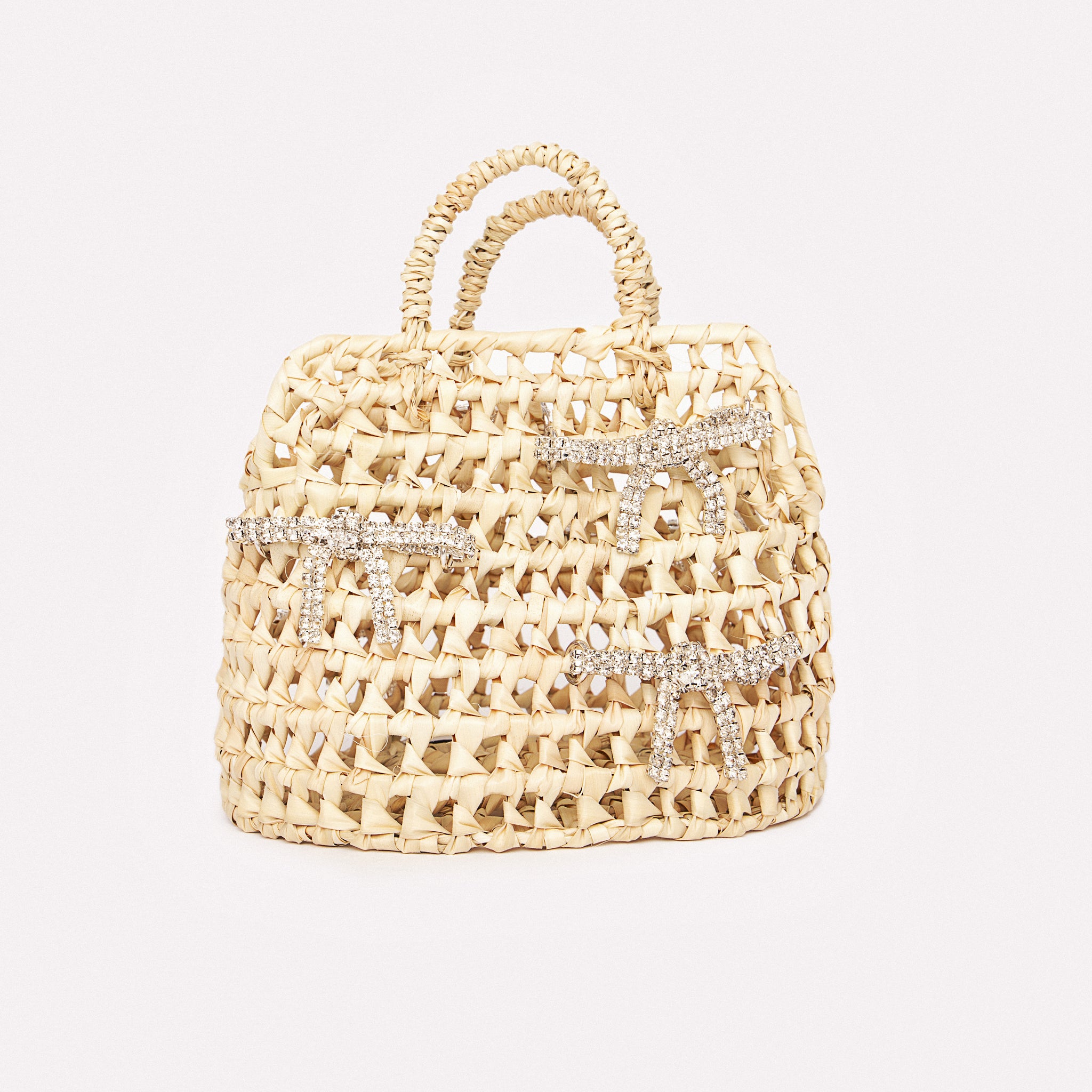 Mini basket Natural Straw handbag in versione bow basket